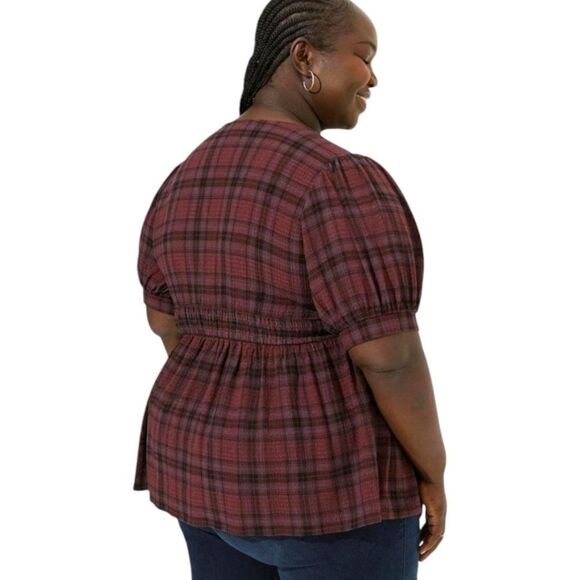 TORRID Babydoll Crinkle Flannel Gauze  Button- Up Short Sleeve Plaid Shirt 1X - Picture 7 of 16